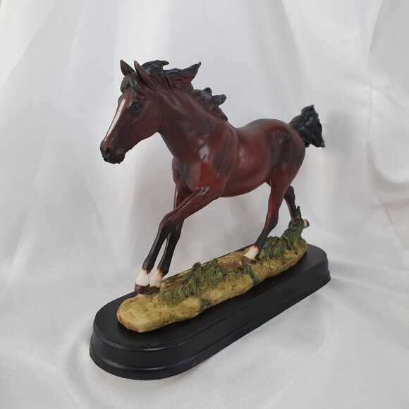 Equestrian Galloping Dark Brown Horse on Wild Pastures Statue 9.25" Long - Picture 7 of 11